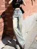 Pantalones de pierna ancha con borde crudo de calidad TikTok para mujer primavera/verano 2025 holgados rectos de cintura alta adelgazantes fluidos de longitud hasta el suelo