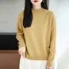 Suéter de Tricô de Algodão Puro com Gola Alta Meia-Calça, Estilo Casual Suave para Mulheres, Manga Longa, Grosso, Solto, Camiseta Básica Vintage em Tricô de Trança
