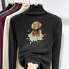 Camiseta Espessa de Manga Longa para Meninas com Bordas Franzidas, Gola Meia-Alta Estilosa, Camiseta Base Escovada para Outono e Inverno