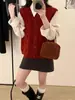 Chaleco de Punto Trenzado Vintage para Mujer 26 Primavera y Otoño Cuello Redondo Chaleco Cardigan Corte Holgado para Usar en Capas Chaqueta Suéter
