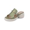 Auténticas Nuevas Sandalias de Cuero Suave Estilo Chino con Suela Blanda para Verano de Mujer con Tacón Alto de Moda Versátiles