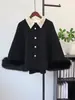 Capa de lana de punto de doble cara, resistente, con cuentas y ribete de pelo para mujer, nuevo estilo otoño e invierno, chaqueta tipo chal inspirada en Chanel, moderna