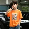 Camiseta de Algodão Puro Manga Curta Redonda para Meninos Verão 2026 Novo Estilo Roupa Infantil Camisa Meia Manga de Algodão Puro para Meninos Tamanhos Pequeno e Médio