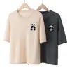Nuevo y Elegante Jersey de Manga Corta para Mujer 100% Cachemir Puro Cuello Redondo Tejido Jacquard de Panda Lindo Suéter Cálido