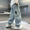 Calça Jeans Infantil Primavera e Outono Nova Reta para Crianças Maiores Estilosa 2026 Primavera Calça Comprida de Menino
