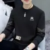 Moletom redondo estampado para estudantes, camiseta de manga comprida para homens, outono e inverno, marca da moda ins, solta, grossa, casual, camiseta básica