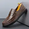 Mocasines de Piel Genuina para Hombre, Zapatos Planos sin Cordones para Conducir, Zapatos Casuales, Zapatos de Piel de Vaca Planos sin Cordones de Primavera