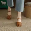Sandálias Fechadas Artísticas Estilo Romano Retrô para Mulheres, Salto Bloco, Novidade Verão 2026 Sandálias Rasteiras de Couro Macio com Tira em T