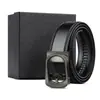 Cinturón de cuero genuino para hombre con patrón de lichi de dos capas, hebilla automática, disponible en stock, de alta gama y versátil, viene en una caja de regalo