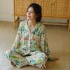 Nuevo Producto para Principios de Verano: Pijama de Doble Capa de Fibra de Bambú con Estampado Verde, Conjunto de Ropa de Casa de Manga Corta para Mujer