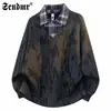 Sudadera de punto nueva para hombre con cuello de camisa de dos piezas falso, con estampado de alta gama, top casual de manga larga de corte holgado estilo coreano