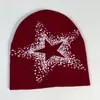 Gorro Quente de Inverno Masculino com Estrela de Cinco Pontas Moda Inverno Estilo Coreano Tendência Feminino Outono e Inverno Tricotado Lã Chapéu Pulôver Casal Forrado com Lã Espessa