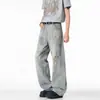 Jeans Rasgado Masculino Estilo High Street Americano Fino para o Verão de 2026, Calça de Perna Larga Ligeiramente Flare, Calça Masculina Estilo Streetwear Retrô