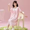 2024 Novas Camisolas para Meninas Verão Algodão Puro Manga Curta Fino Estilo Palácio Princesa Pijamas Meninas Grandes Roupas Infantis para Casa