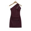 Falda Corta Ajustada que Abraza las Caderas Estilo Lujuria Pura de Chica Sexy, Falda Versátil de Dama Real, Vestido de Encaje con Hombro Inclinado, Verano