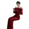Vestido de Noche de Socialité, Vestido Rojo, Otoño e Invierno Lujo Ligero Gama Alta Elegante de un Solo Hombro Ajustado Largo para Mujer