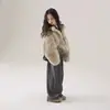 Chaqueta de felpa con forro polar para niña, moda estilo coreano invierno 2026, top corto de felpa moderno con cuello alto para niños