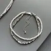 Pulsera de Perlas de Plata Quebrada Francesa para Mujer Chapada en Cobre Oro Blanco 18K Elegante Cadena de Clavícula de Nicho Collar Apilado de Doble Capa Nuevo