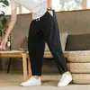 Comercio Exterior 2024 Verano Tendencia Marca Hombres Coreanos Casual Pantalones de Algodón y Lino Hombres Sueltos Lino Rectos Estilo Chino Pantalones a la Altura del Tobillo