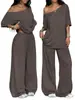 Conjunto de Pantalones Anchos con Cuello Diagonal Transfronterizo Europeo y Americano 2026 Primavera/Verano para Mujer Casual Color Sólido Deportivo Conjunto de Dos Piezas Holgado de Pantalones Largos