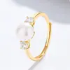 Anel de Pérola de Água Doce em Prata 925 Anel Aberto Simples Feminino Joias de Zircônia de Nicho de Alto Padrão Anel de Joias para Mãos do Instagram