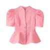 Camisa de Manga Corta con Hombros Fruncidos, Estampado de Lunares en Cinco Colores, Versátil, Estilo Europeo y Americano, Nueva Moda de Verano 2026 para Mujer