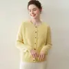 Estilo Nuevo Otoño e Invierno 100% Cachemir para Mujer Cardigan de Punto Grueso de Canalé Cuello Redondo Manga Larga Color Sólido Abrigo Suave