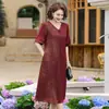 Nuevo vestido corto de manga corta estilo chino para mujeres de mediana edad y mayores, vestido fresco y adelgazante, vestido de moda para madres de talla grande, vestido de satén de seda
