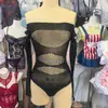 Biquíni Lingerie Sexy de Manga Longa com Pedrarias Peça Única de Renda para Meninas Quentes