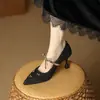 Zapatos de tacón alto de punta fina, tela tejida de moda, para mujer, nuevo estilo primavera y otoño, moño pequeño, versátiles, corte bajo, tacón de gatito, zapatos de vestir