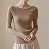 Primavera, Otoño, Invierno 2026 Nuevo Estilo Coreano Suéter de Ganchillo Hueco Off-Shoulder Color Sólido Pulóver para Mujer