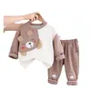 Fabricante de Conjunto de Duas Peças Infantil Primavera e Outono Atacado Meninos e Meninas Desenho Animado Animal Estéreo Gola Redonda Calças de Manga Longa