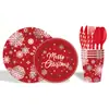 Decoración de Mesa para Fiesta de Copos de Nieve Navideños Transfronteriza, Vasos de Papel Desechables, Platos de Papel, Servilletas de Papel, Juego de Vajilla