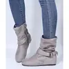 Botines retro de cuña transfronterizos nuevos para mujer, de terciopelo, plisados, con lazo, cremallera lateral, ajustados, altos, versátiles, talla grande, exteriores