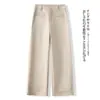 Pantalones de pierna ancha con puño de verano de diseño de nicho personalizado para mujer, un botón, bolsillos de doble ribete, caídos, cubren la cadera, pierna recta holgada, casual