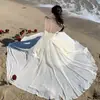 Diseñado con Sentido del Estilo, Vestido de Hada con Volantes de Doble Capa con Escote de Espalda Descubierta y Tirantes, Vestido de Gasa Estilo Vacacional