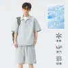 Conjunto Deportivo de Dos Piezas para Hombre Nasa, Camisa Polo de Seda de Hielo Color Puro, Verano, Media Cremallera, Casual, Holgado y Cómodo