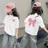 [100 algodón] camiseta de verano de manga corta para niños 2025 nueva caricatura top de estudiante para niña impresión para niños grandes