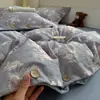 Juego de Cuatro Piezas de Gasa de Doble Capa 100% Algodón Clase A con Diseño de Botones Vintage, Tacto de Algodón y Lino, Funda de Edredón de Algodón Lavado Puro, Juego de Tres Piezas para Estudiantes
