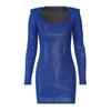 Falda de mujer otoño e invierno temperamento elegante vestido de oficina ajustado manga larga tubo cintura alta ajustada falda azul