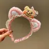 Faixa de cabeça fofa com orelhas de panda para lavar o rosto, faixa de cabeça de pelúcia de desenho animado com coroa alta para mulheres, faixa para maquiagem e lavar o cabelo, acessório de cabelo