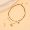 [Hielo Lindo] Collar de Ojo con Goteo de Aceite, Colgante de Cruz Personalizado, Elegante Cadena Doble de Acero Inoxidable N125