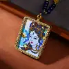 Pingente Thangka da Tara Branca Estilo Xizang com Contas de Vidro e Corda Trançada, Colar Thangka Artesanal Estilo Étnico