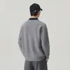 Suéter tipo polo con bloques de color estilo Old Money para hombre, Otoño Invierno, Tejido Jacquard con Textura de Ola, Top Holgado de Manga Larga para el Trabajo