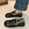 Zapatos Planos Slip-on Tipo Frijol Negros Para Persona Perezosa Zapatos Pequeños de Cuero Mujer 2026 Estilo Británico Con Felpa Zapatos Birkenstock Mocasines Mujer