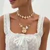Joyería Transfronteriza Europea y Americana Colgante Bohemio de Concha y Estrella Cadena para Clavícula Vacaciones Cuadrado Metálico con Puntadas Collar