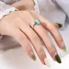 Anillo de Oro de 18K Chapado con Incrustación de Jade Ovalado Estilo Nuevo Vid Vintage Turquesa Anillo Configuración Accesorios