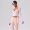 Nueva Ropa de Yoga de Manga Larga para Mujer con Tirantes Cruzados, Estilo Corto, Versátil, de Secado Rápido, Ajustada, Cubierta Deportiva de Manga Larga para Fitness y Running