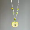 Collar de manzana de cerámica rosa con cuentas y cordón trenzado, colgante de diseño único para mujer, cadena colorida para la clavícula, cadena personalizada para suéter