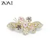 Elegante Novo Estilo Chinês Luxo Leve Flor Rosa com Diamante Presilha de Cabelo com Toque de Alto Padrão, Presilha de Cabelo de Liga, Presilha Estilo Fada para Rabo de Cavalo na Nuca para Mulheres